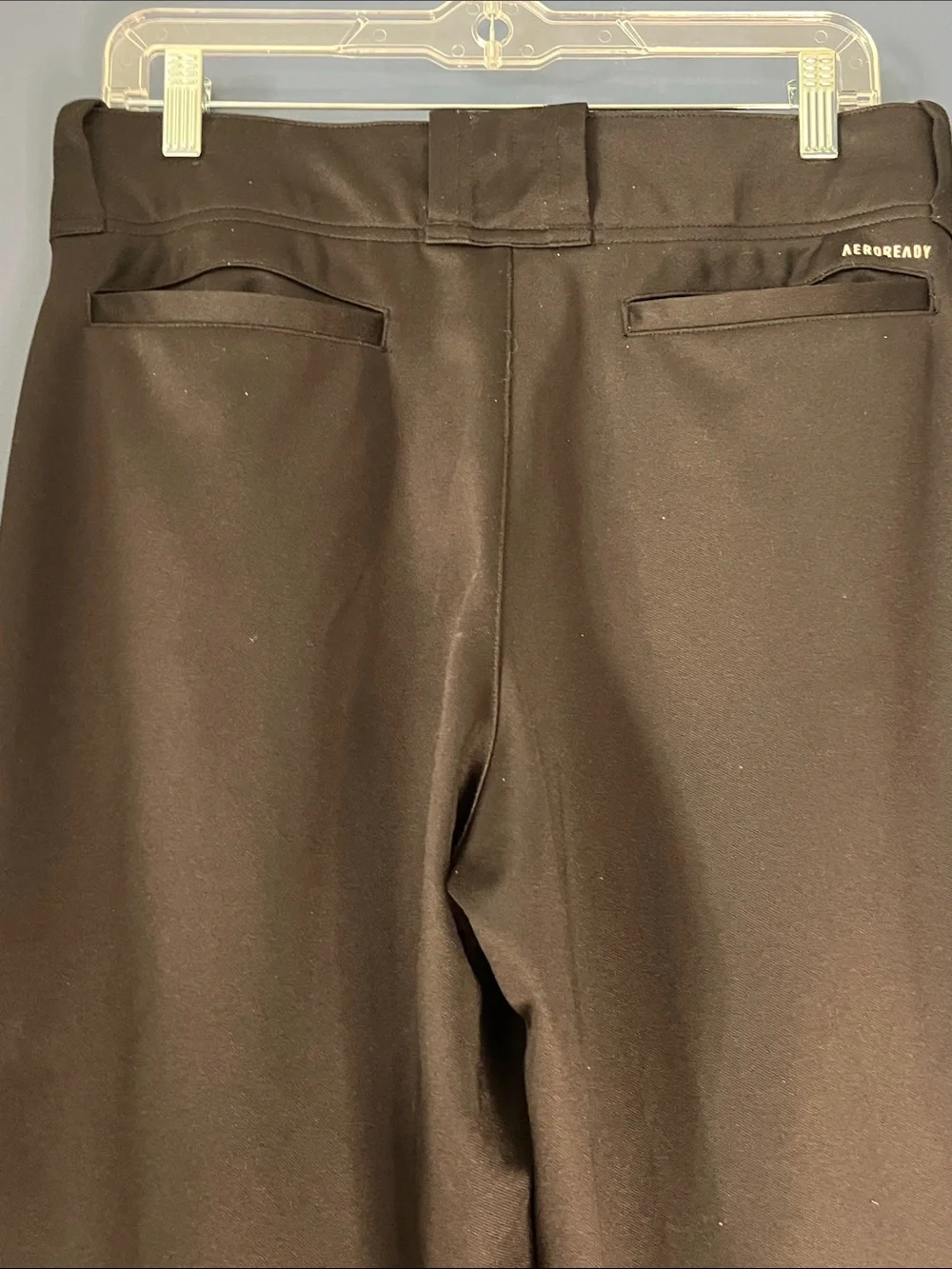 adidas MEN's black Baseball pants, front snap zipper fly, with white logo, sz M